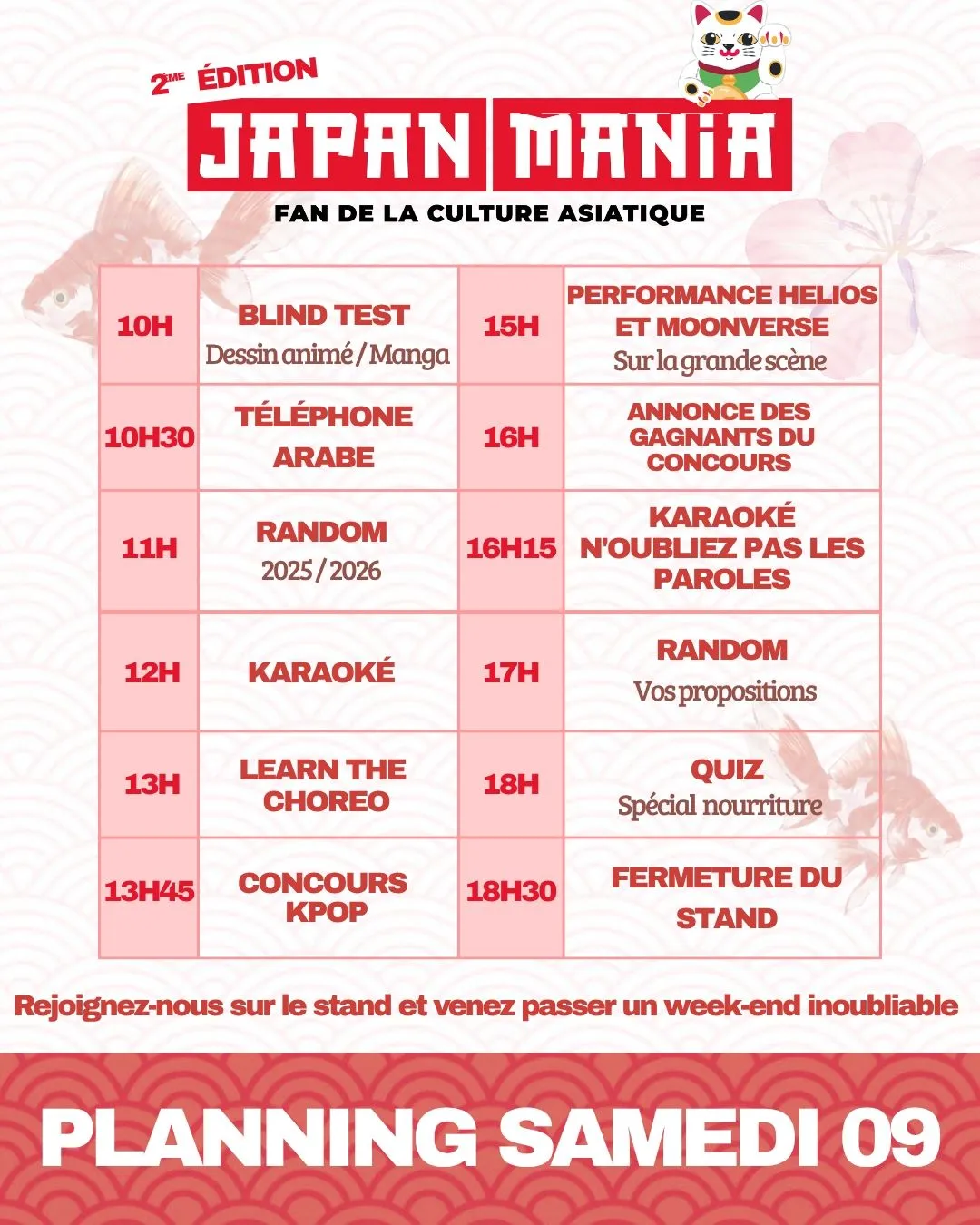 Planning samedi 09